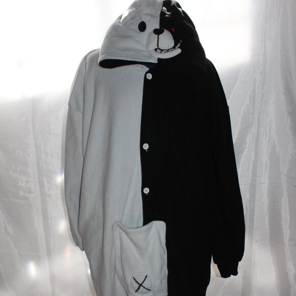 Panda Costume Women's Union Suit Large Black White, Hooded, Button-Up, Anime - Picture 1 of 11